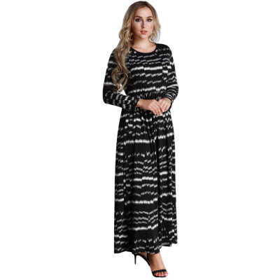 

Sexy Women Plus Size Printed Dress Big Size Round Neck Ankle-Length Long Maxi Dress Black