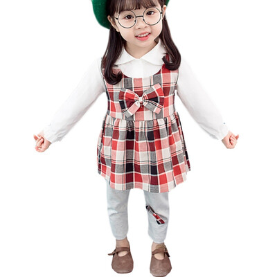 

Kids Baby Girls Clothes Cute Long Sleeve Blouse Tops Plaid Dress Pants Leggings 3Pcs Outfits Sets