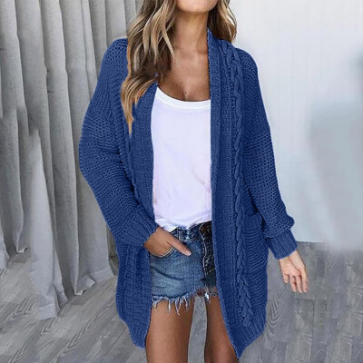 

Toponeto Women Casual Long Sleeve Solid Sweater Cardigan Coat With Pockets