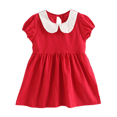 

Girls Dress Kids Baby Girl Summer Solid Puff Sleeve Dress Children Peter pan Collar Dresses Childrens Clothing For Girls