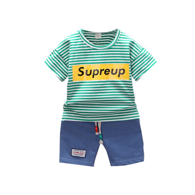

Letter O-Neck RedGrayBlack Summer Casual 1-4Y Children Striped T-Shirt And Pant Kit Kids Toddler Two-piece Outfit Set SMLXL