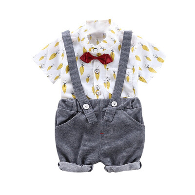 

Summer Kid Clothes for Boys Short Sleeve Floral Print Tops T-shirtStrap Shorts Suspenders Fashion Outfits Sets