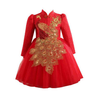 

Big Bow Sequins Baby Girl Party Dress vestidos Kids Girls Chinese Style Qipao Dress Autumn Winter Long Sleeve Princess Dresses