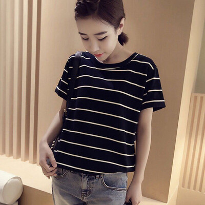 

Striped Short Sleeve O-Neck T Shirts Women Loose Thin Student T-shirt Womens Female Casual Females Korean Style Tops