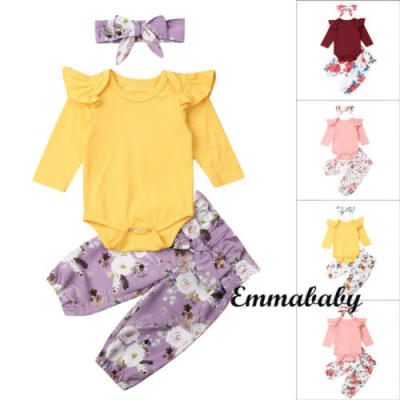 

3pcs Newborn Baby Girls Clothes Romper JumpsuitFloral Pants Leggings Outfit Set