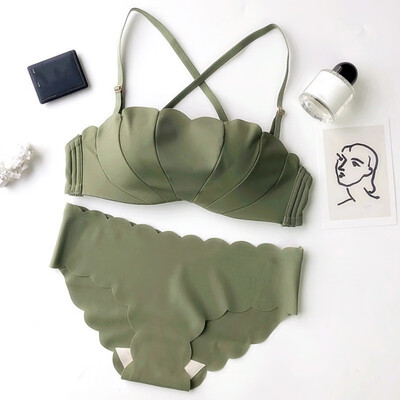 

Seamless Push Up Bra Set Half Cup Gather Wire Free Comfortable Smooth Padded Bra Bralette&Panty Lingerie