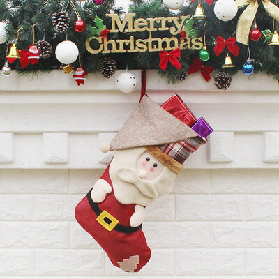 

1pc Christmas Stocking Santa Snowman Elk Design Hanging Sock Xmas Tree Decor