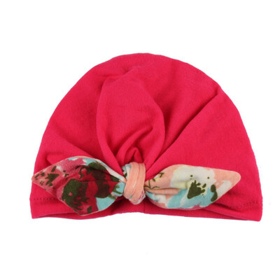 

Print Flowers Baby Girl Hat with Bow Candy Color Baby Turban Cap for Girls Elastic Infant Accessories Newborn photography props