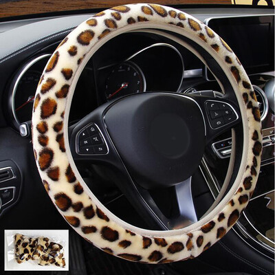 

Leopard Print Plush Car Steering Wheel Cover Winter Warmer For Women Girl Lady