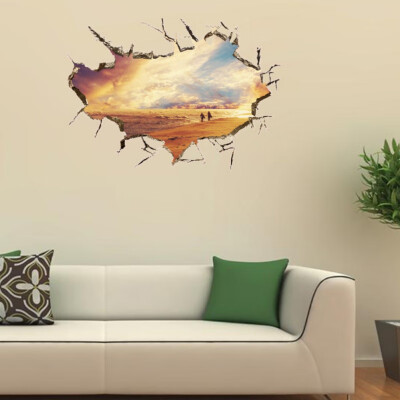 

Sunset Wall Sticker 3D Broken Scenery Seascape Island Trees Household Adornment Remove Wall Stickers For Home Decoration