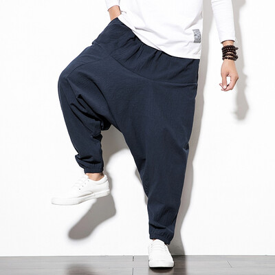 

Gobestart Mens Fashion New Style Cotton And Hemp Low-Grade Broad-Legged Trousers Pant