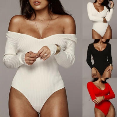 

Women Bodysuit Bodycon Jumpsuit Romper Leotard Tops Blouse Playsuit Long Sleeve