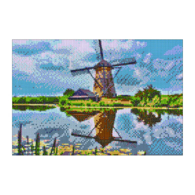 

Windmill Reflection Full Diamond Round Diamond Painting Household Decoration Windmill Theme Interesting DIY Childrens Gift