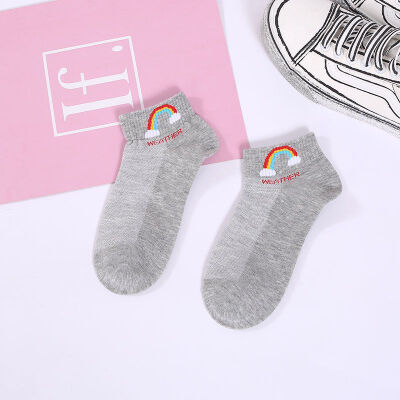 

1 Pair Women Socks Spring Autumn Lady Cotton Cute Cartoon Embroidery Female Korean Style Ankle Socks