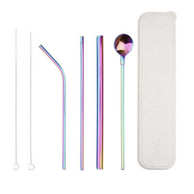 

New 7Pcs Portable Stainless Steel Straw Reusable Straw Cleaning Brush Straw Bag Set