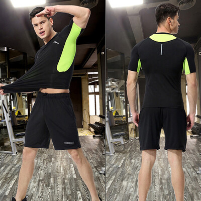 

Toponeto Mens Elastic Fitness T-shirt Fast Drying Tops Short Pants Sports Tight Suit