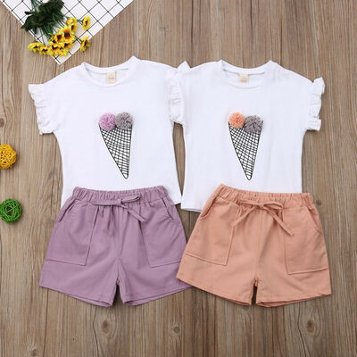 

US Toddler Baby Girl Lace Cactus T-Shirt Stripe Pants Outfit Clothes Summer 2PCS