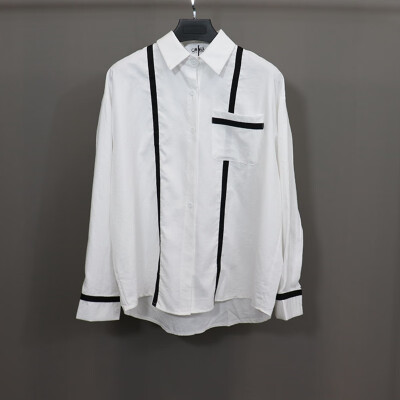 

Summer Loose Lazy Shirt Linen Color Matching Loose Pocket Ladies Long Sleeve Lapel Shirt