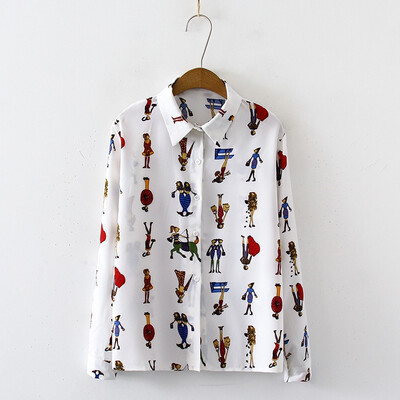 

Korean Streetwear Vintage Blouses Plus Size Graffiti Print Gril Blouse Button Cardigan Harajuku Style Autumn Long Sleeve Shirts