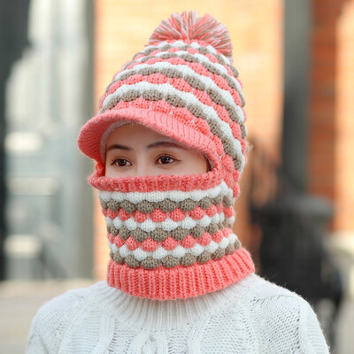 

Tailored Womens Hat Scarf Siamese Collar Girls Cute Winter Slouchy Knit Skull Cap Beret