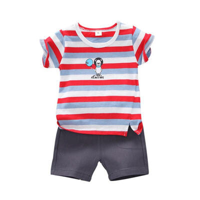 

Baby Boys Short Sleeve Cartoon Stripe Print Tops Blouse T-shirtShorts Children Casual Outfits Sets