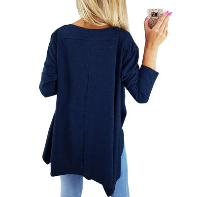 

Women Simple Concise Solid Color Shirt V-neck Long Sleeve Irregular Hem Shirt