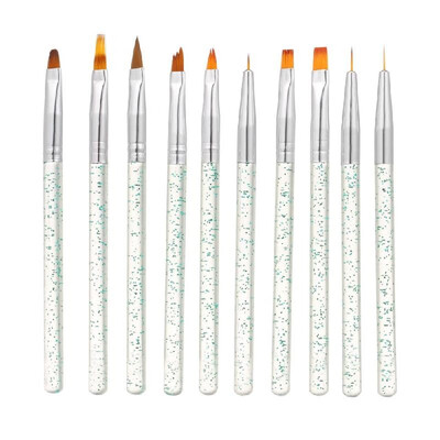 

10pcsset Nail Art Brush Painting Drawing Pen Builder Flat Gradient Line UV Gel Acrylic Crystal Tips Design Manicure Tools