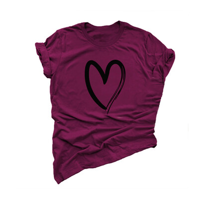 

Plus Size Cute Love Heart Print Summer Women T-Shirt Short Sleeve Round Neck Top