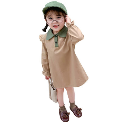 

Children Toddler Spring Autumn Girls Cute Solid Color Lapel Princess Long-Sleeved Sweet Princess Dress Baby Girls Dress