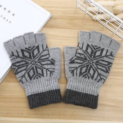 

Men Wool Knitted Stretch Elastic Warm Gloves Half Finger Fingerless Gloves Mittens