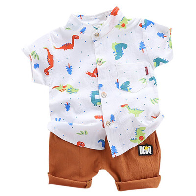 

2pcs Summer Baby Boys clothes Casual Short Sleeve Cartoon Dinosaur Tree Print T-shirt TopsShorts Costume Set