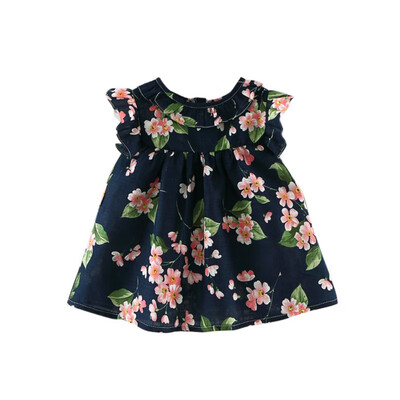 

2018 Summer Girls Dress Cute Lolita Flower Floral Print Tops Holiday Petal Sleeve Mini Beach Dress Hot Selling