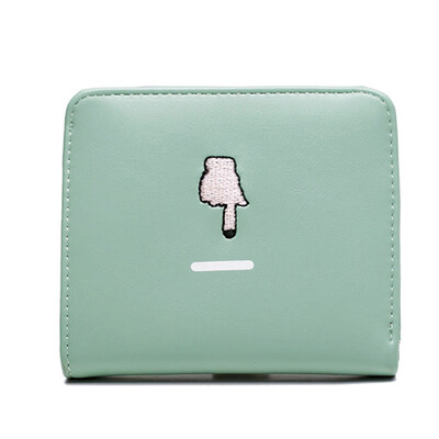 

Eyes Gesture Embroidery Bifold Purse Card Holder Women Faux Leather Short Wallet