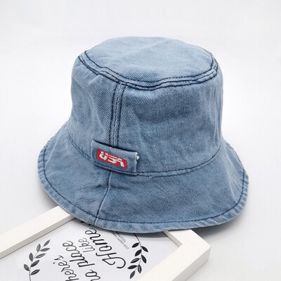 

Casual Fashion Baby Washed Denim Cap Kids Toddler Cute Letter Embroidered Bucket Hat Childrens Gift