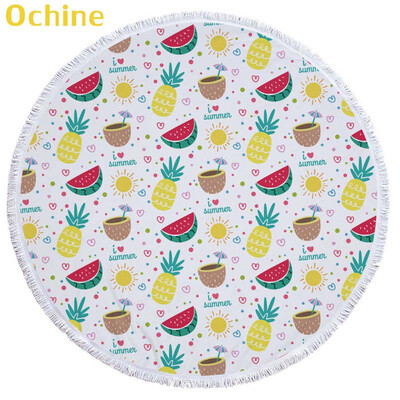 

OCHINE 150cm Summer Swimming Bath Towel Pineapple Pattern Round Microfiber Fringed Beach Towel Mat Carpet Blanket Shooting Props