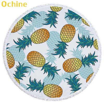 

OCHINE 150cm Summer Swimming Bath Towel Pineapple Pattern Round Microfiber Fringed Beach Towel Mat Carpet Blanket Shooting Props