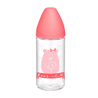 

Suviniex baby bottle baby bottle newborn baby glass bottle 0 months or more wide caliber Qixing pink bear 240ml