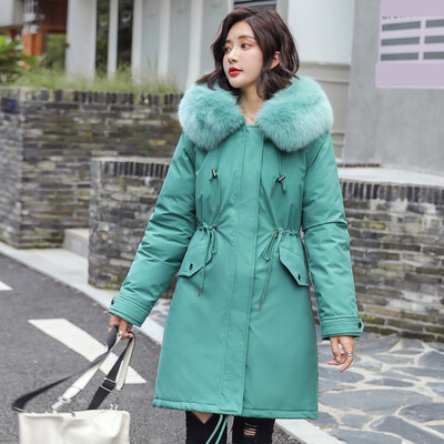 

Tailored Women Fashion Outerwear Cotton-padded Jackets Plush Pocket Faux Fur Hooded Coat
