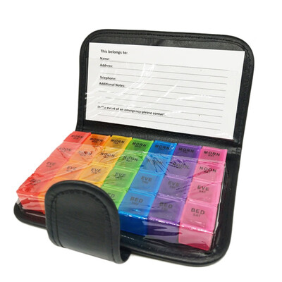 

Portable Leather Pill Case Medicine Boxes 28 Grids Travel Home Medical Drugs Container Home Pill Splitters Holder