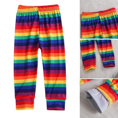 

Girls Rainbow Leggings Pants Stretch Printing Striped Toddler Leggings Kids 2-7Y