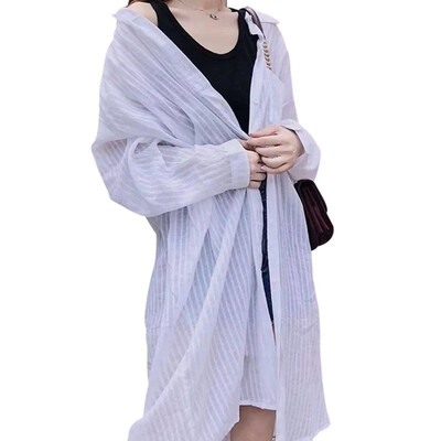 

Blouse Women Tops White Casual Turn Down Collar Long Sleeve Long Shirt Sunscreen Blouse Solid Pure Basic Soft Tops Daily Basic