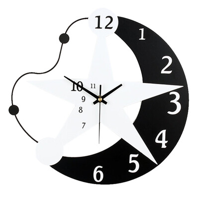 

Moon Stars Wall Clock Black White Wooden House Silent Clock Restaurant Bar Home Coffee Shop Decoration