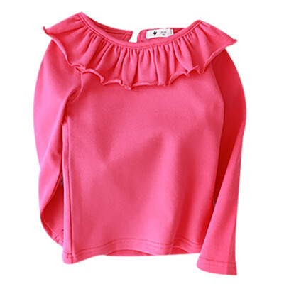 

Autumn Baby Girl Long Sleeve Ruffle Design T-Shirts Kids Solid Color Soft Comfy Tops Tees Children Casual Blouse