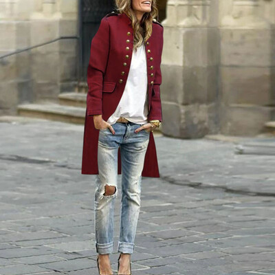 

Tailored Women Autumn Solid Fashion Button Long Sleeve Cardigan Top Double-Breasted Coat