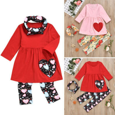 

3Pcs Toddler Kids Baby Girl Outfit Clothes T Shirt Top DressLeggingsScarf Set