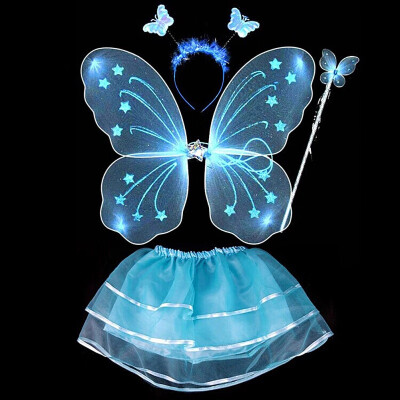 

4Pcs Fairy Princess Kids Costume Sets Butterfly Wings Wand Headband Tutu Skirt