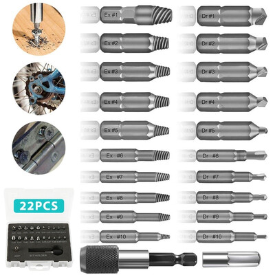 

22PCS amaged Screw Extractor Set Drill Bits Broken Bolt Stud Remover Tool Kit