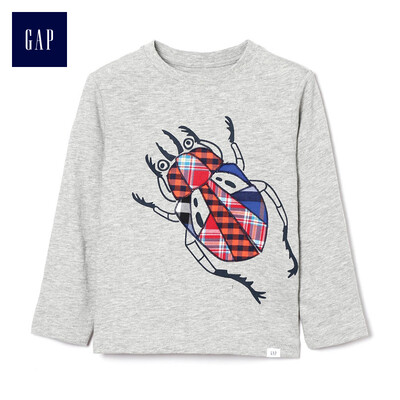 

GAP flagship store male&young fun pattern long-sleeved round neck T-shirt 357937 bright linen gray 18-24M