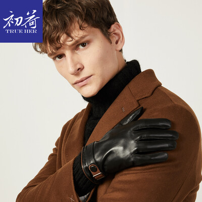 

Early load TRUE HER autumn&winter leather gloves mens cycling driving motorcycle plus velvet thick warm sheep skin touch screen gloves black XL