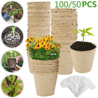 

KINGLAKE 10050 Pcs Biodegradable Fibre Seed Pots for Seedling with 10050 Pcs Plastic Plant labels 6 6cm 8 8 cm